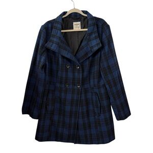 Old Navy Blue & Black Plaid Wool-Blend Long Peacoat – Size XL